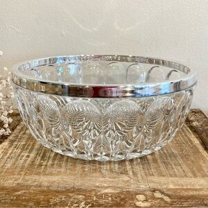 Vintage Glass Serving Bowl With Silver Plated Rim